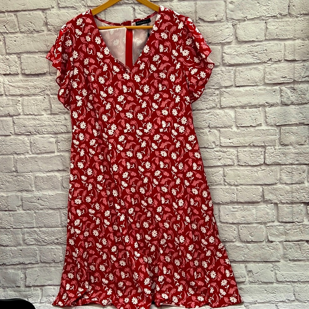 Red & and white women’s floral dress